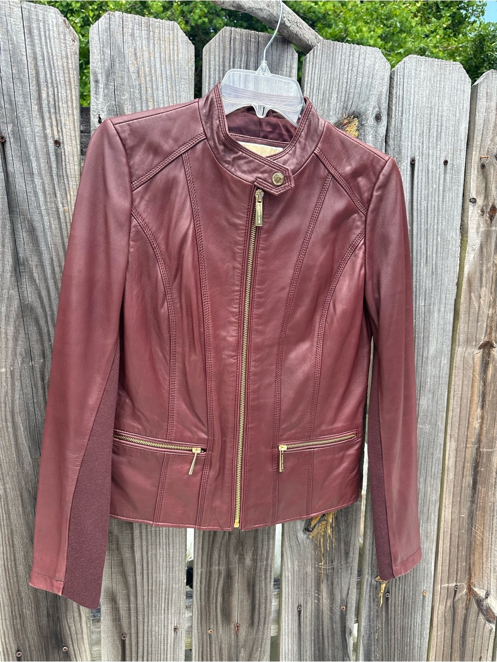 Michael Kors Burgundy-Brown Genuine Leather Jacket